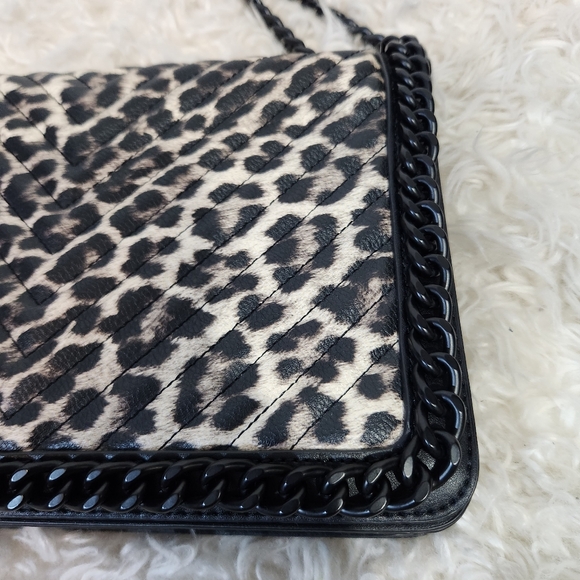 Aldo Greenwald Leopard Print Black Crossbody Bag with Chain Strap - Picture 7 of 15
